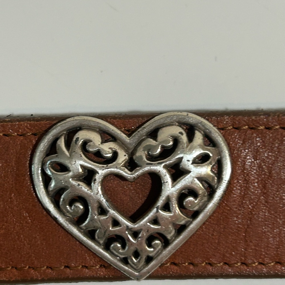 VTG Brighton Brown Leather Women's Belt Silver Heart Hardware 32/L - Picture 6 of 17